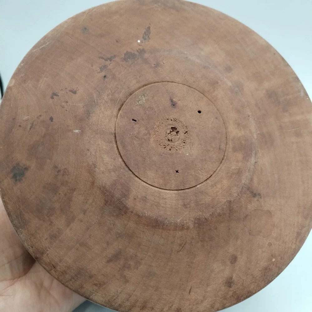 Vintage Hand Turned Wood Bowl Pyrography Floral Design Wood Burned Folk Art Boho